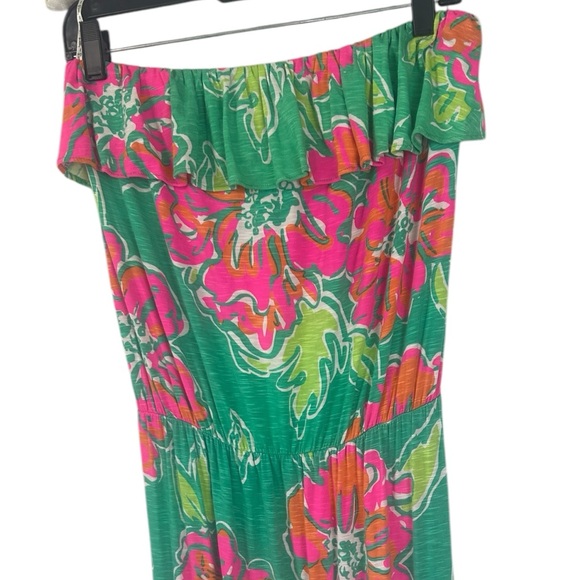 Lilly Pulitzer SZ M Amy Maxi Spearmint Fuzzy Navel Strapless Ruffle Floral Dress - Picture 8 of 15